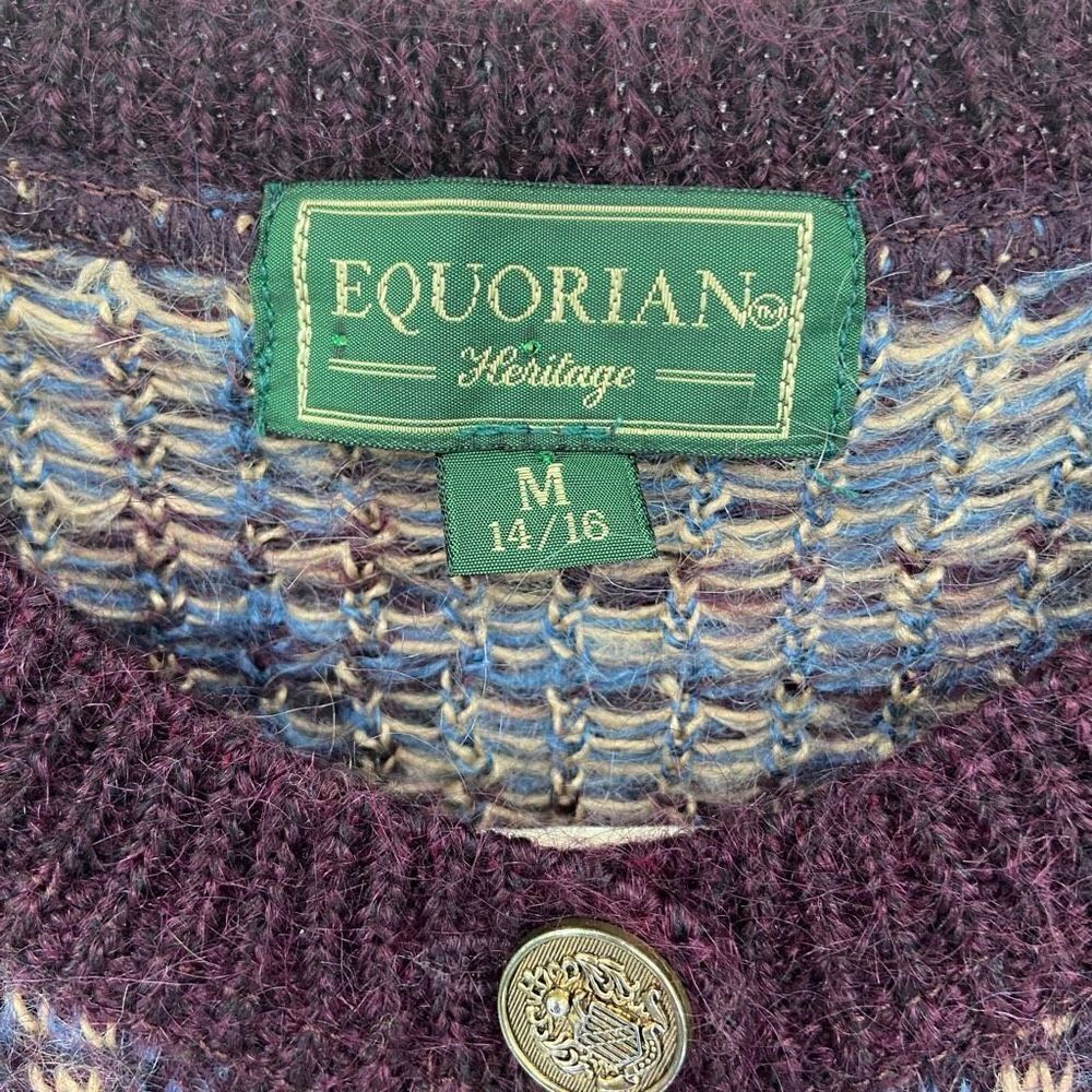 Equorian Heritage Mohair Blend Vintage Cardigan Sweater Medium Burgundy - Picture 2 of 9